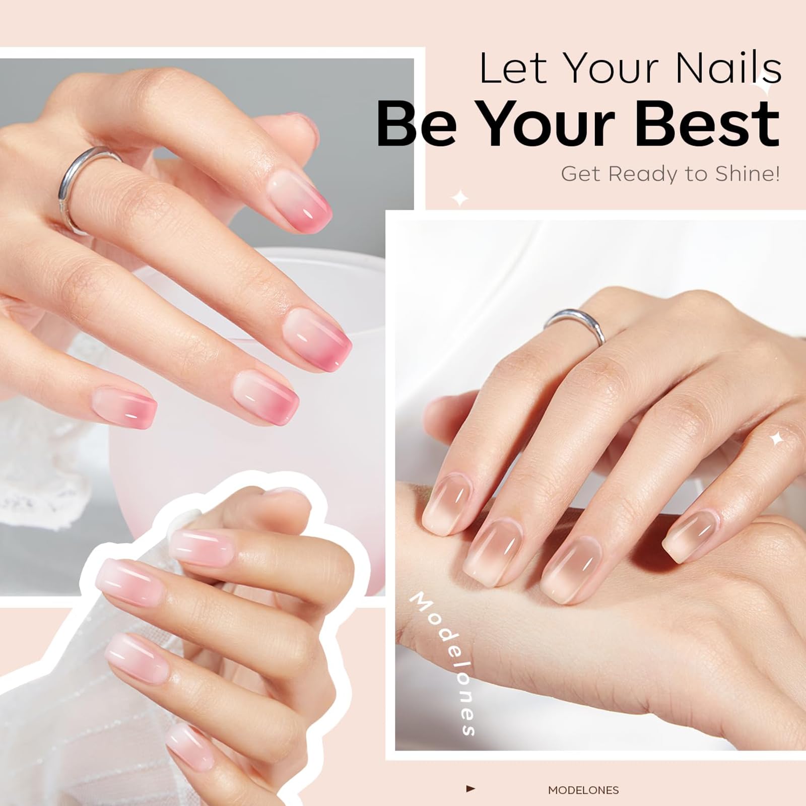 Modelones vernis gel jelly rose nude en flacon, effet naturel et maniable.