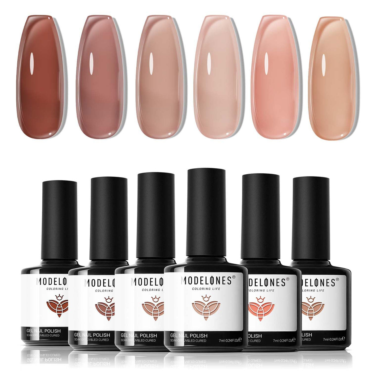 Modelones Jelly Gel avec fenêtre couleur montrant la teinte idéale pour tous les tons de peau.