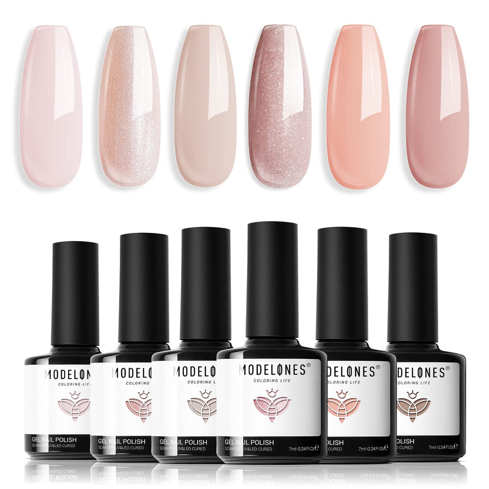Modelones vernis gel neutre – ensemble de 6 couleurs nude pour un look polyvalent