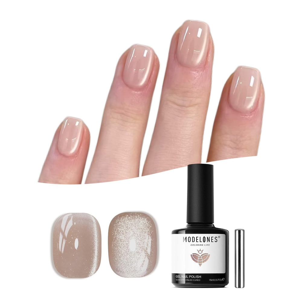 Vernis gel Modelones œil-de-chat perle, effet chic et durable sur les ongles.
