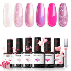 Modelones vernis gel paillettes rose, 6 teintes, brillance durable idéale pour fêtes