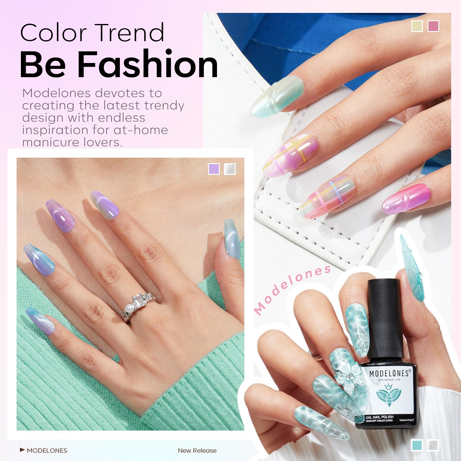 Modelones vernis gel pastel translucide pour des ongles doux et lumineux.