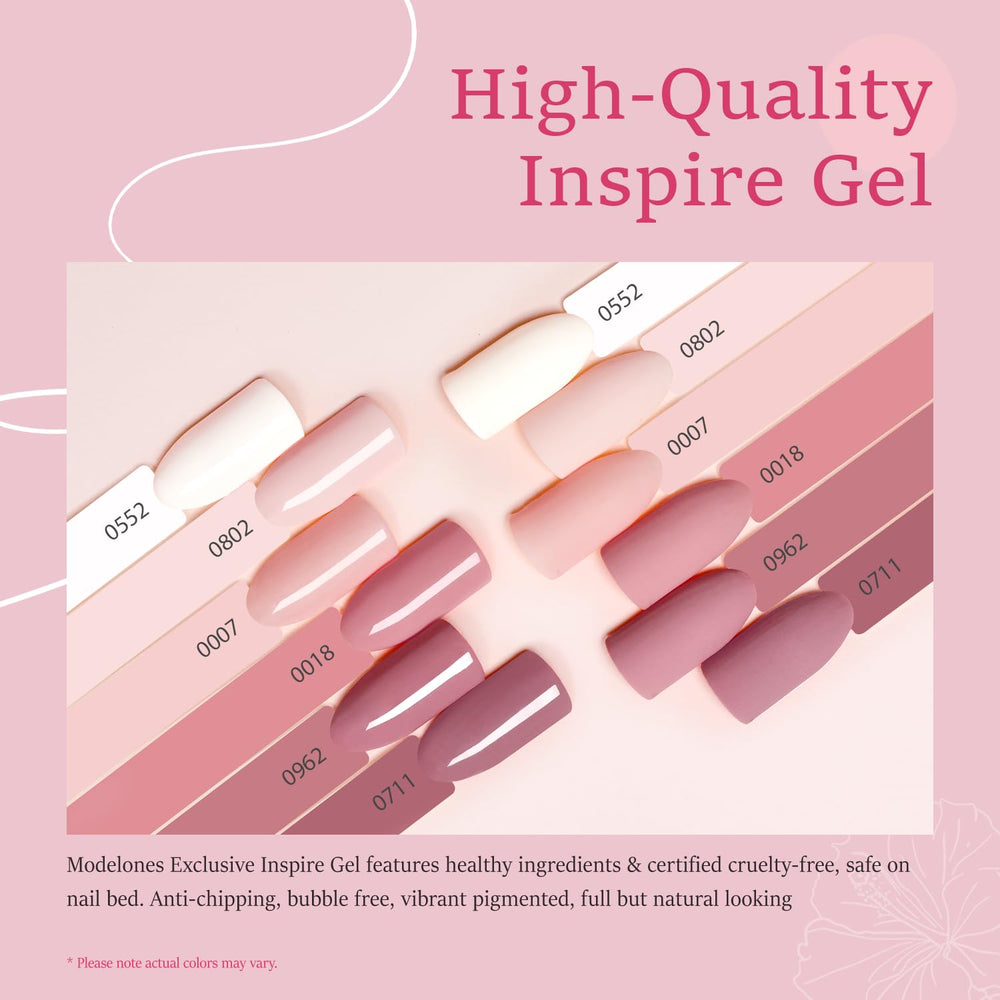 Modelones vernis gel rose nude blanc lait, teinte polyvalente.