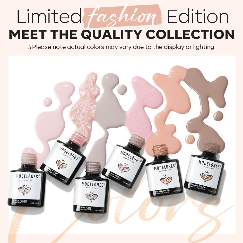 Modelones vernis gel rose pâle glitter – effet glamour discret