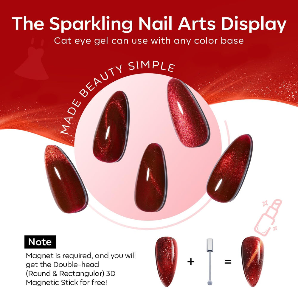 Modelones vernis gel rouge à paillettes, fini lumineux.