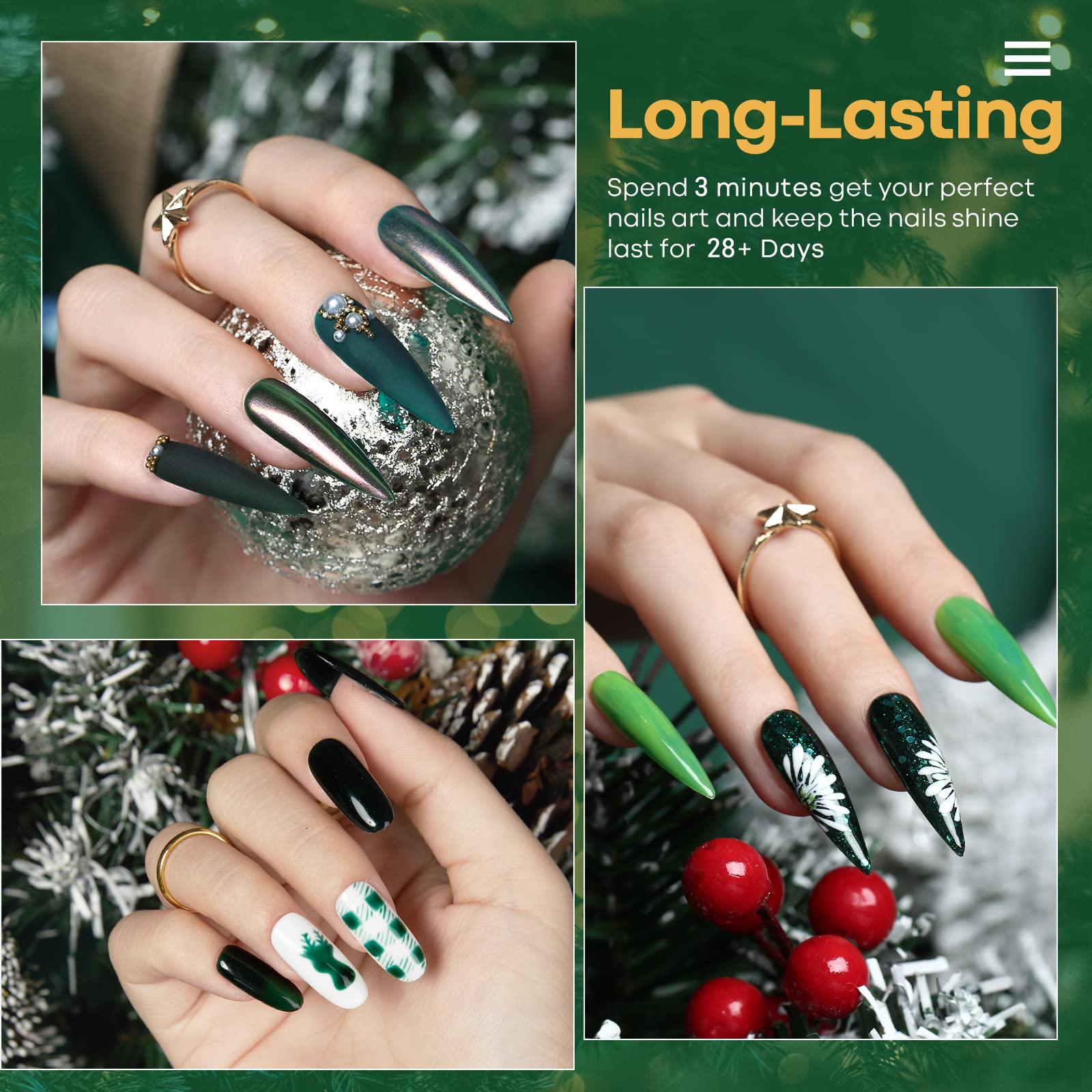 Modelones vernis gel scintillant vert avocat, fini brillant et festif.