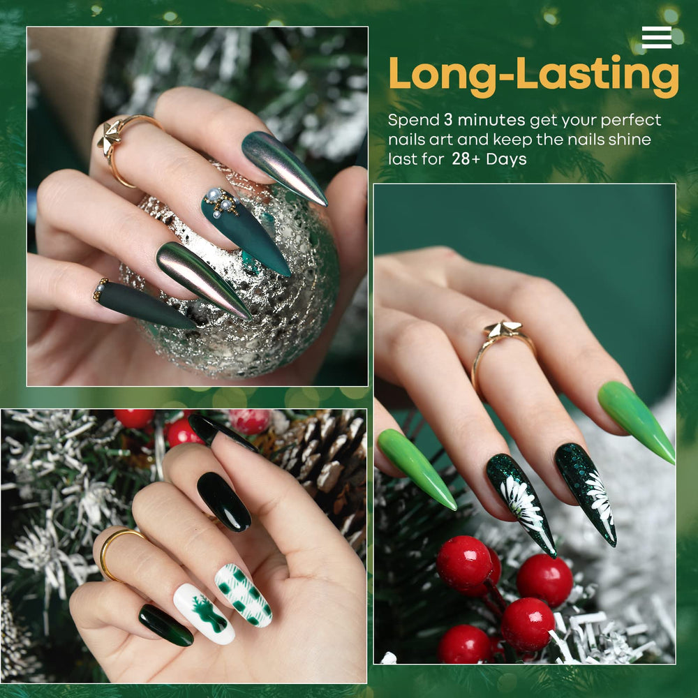 Modelones vernis gel scintillant vert avocat, fini brillant et festif.