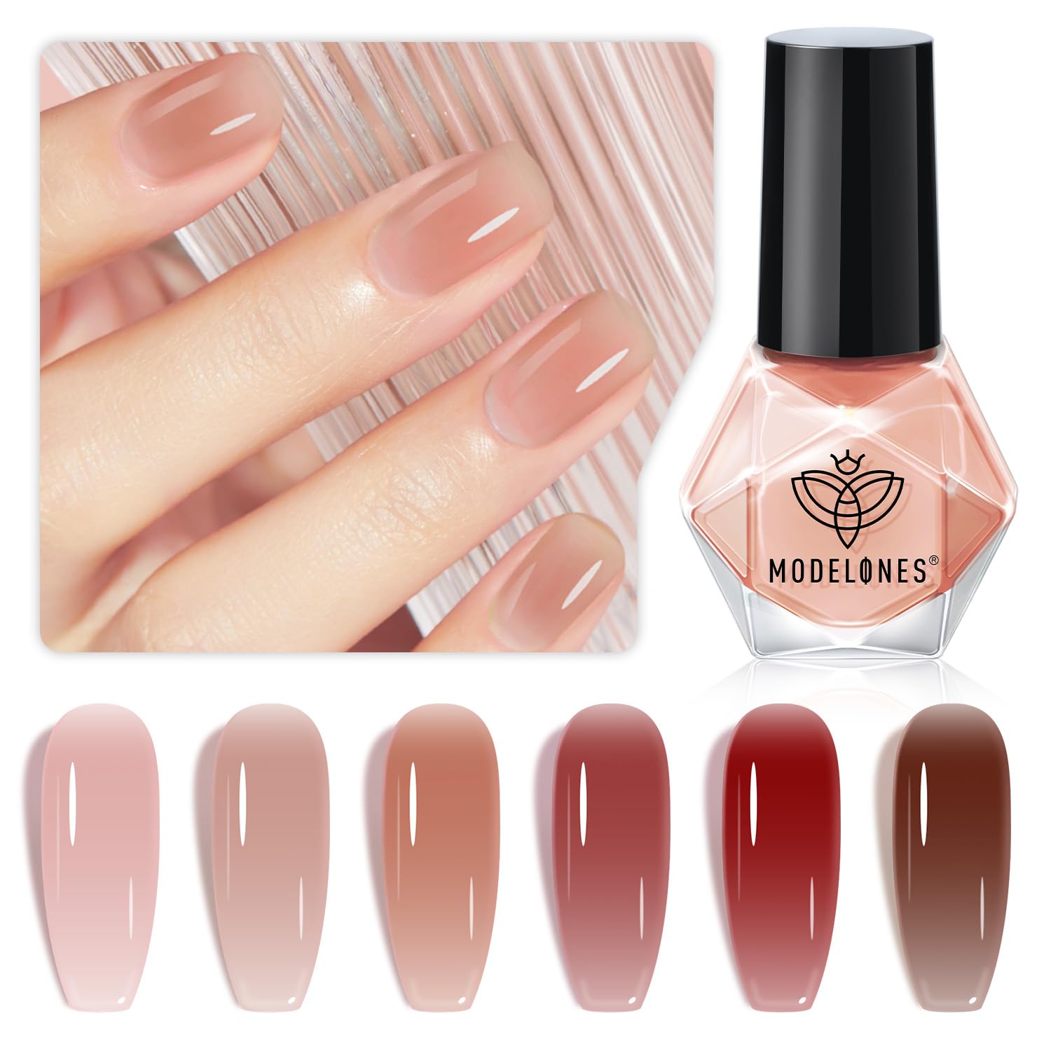 Modelones: ensemble de vernis gel translucide pour créer des looks variés.