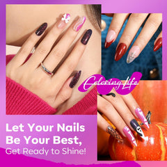Vernis Modelones orange pailleté, brillance festive et couverture homogène.