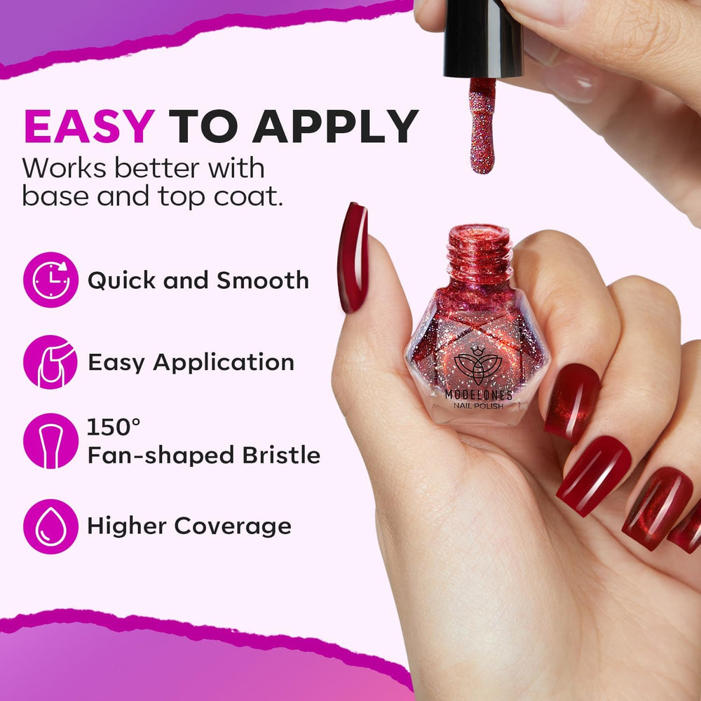 Vernis Modelones rose galactique, teinte glamour et retouche rapide possible.