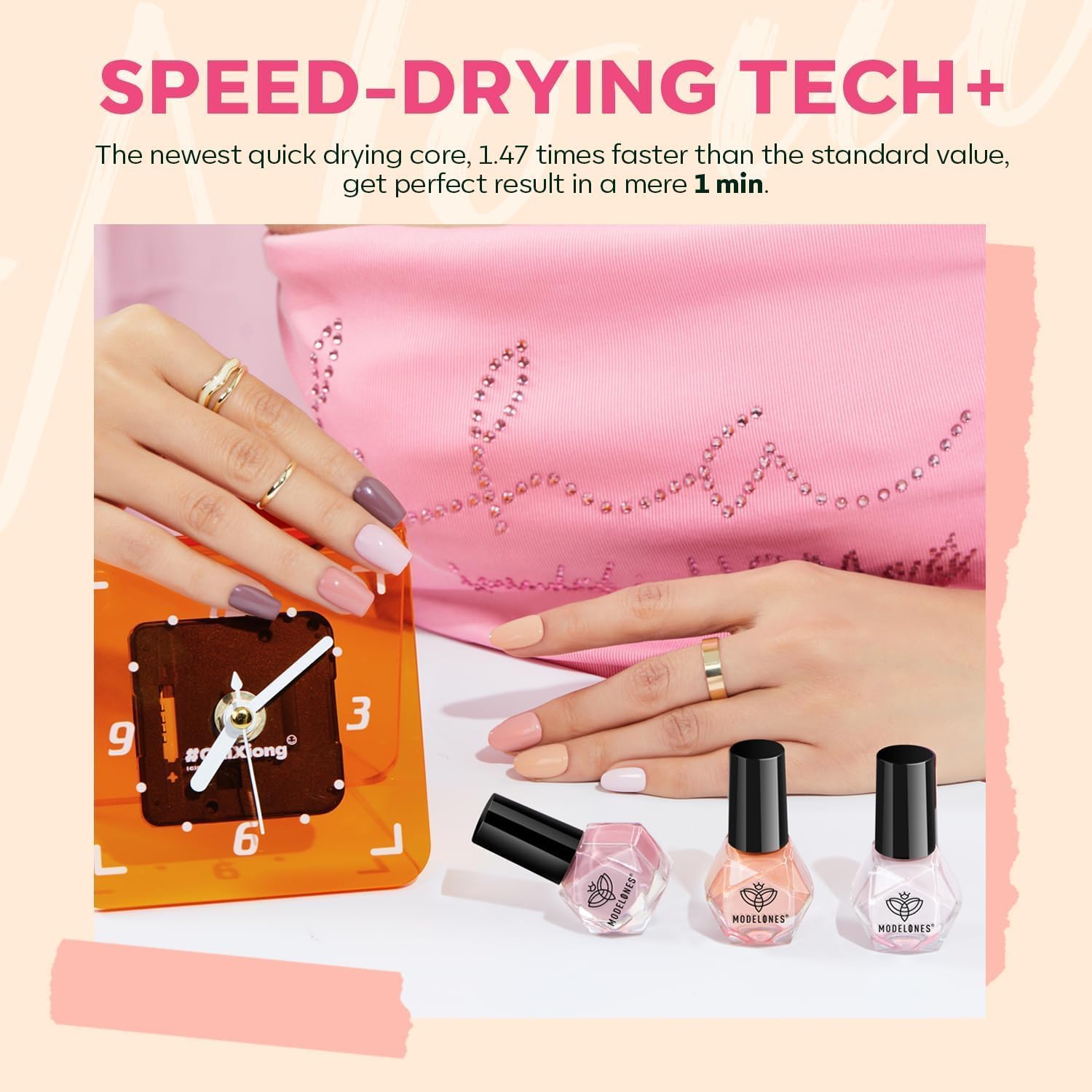 Modelones vernis nude rose: teinte neutre parfaite pour un look discret.