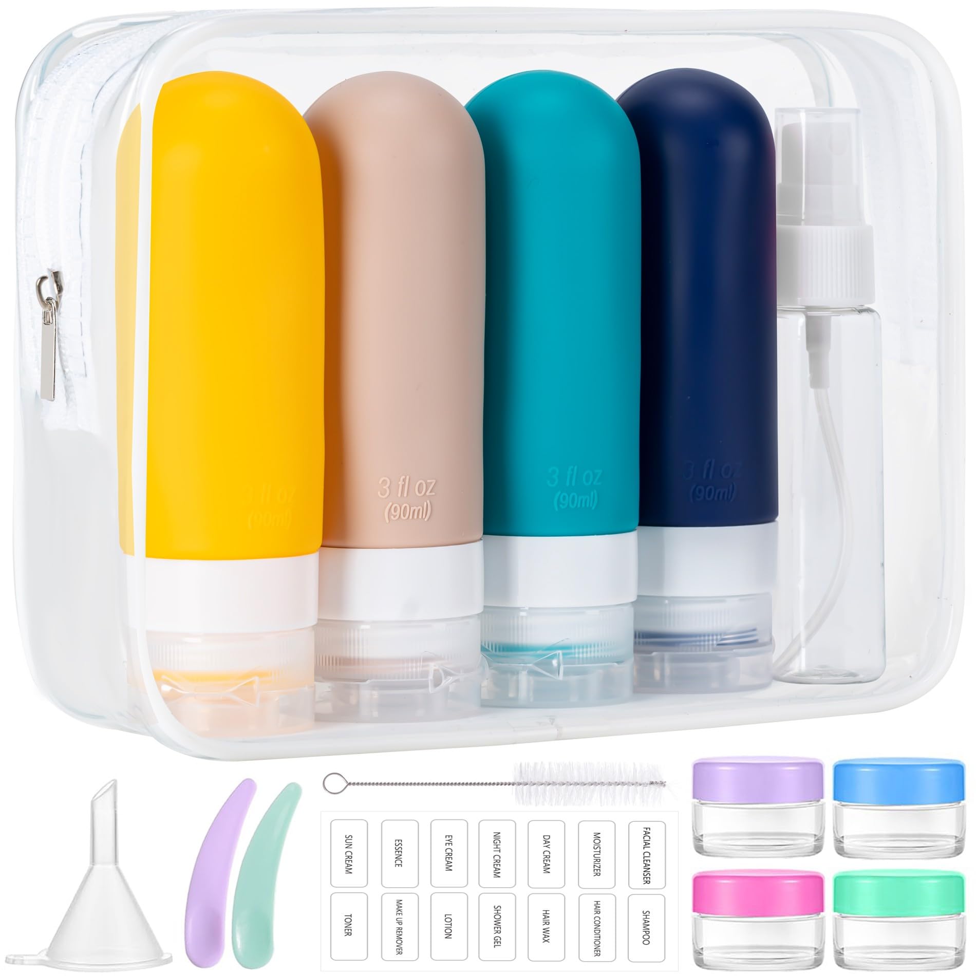 MODENGKONGJIAN bouteilles voyage en silicone bleues, polyvalentes et anti-fuite.