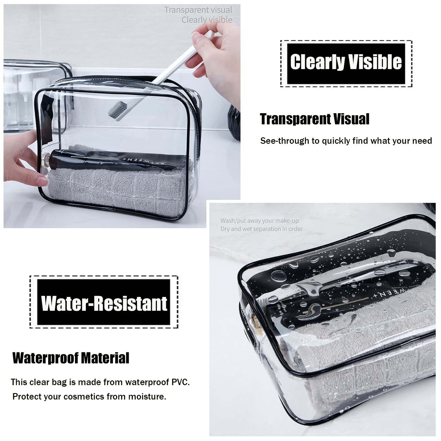 MODENGKONGJIAN pochette toilette en PVC transparent 0,6 mm pourdurabilité et réutilisation