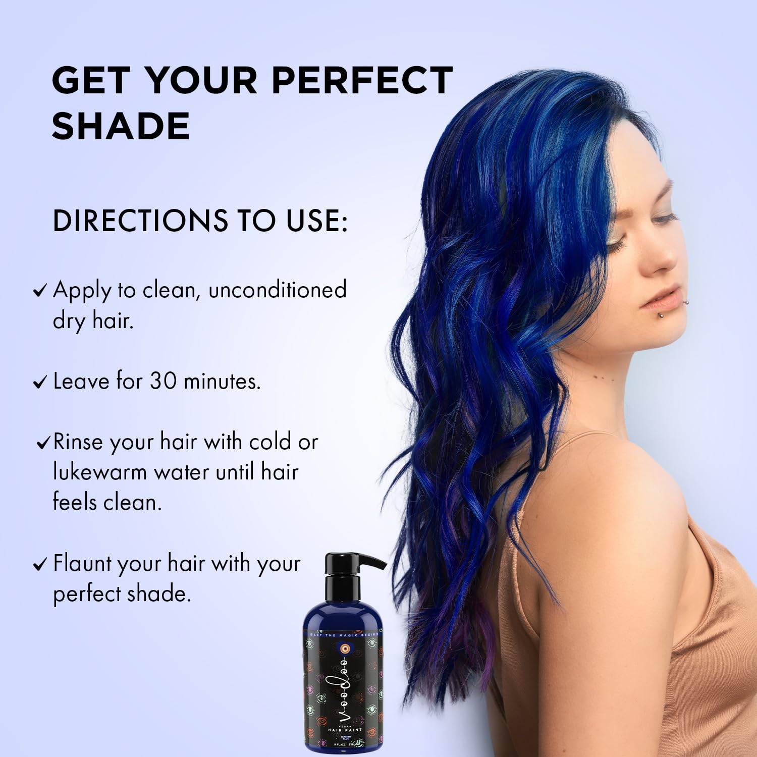 MOEHAIR Serenity Bleu – cheveux nourris grâce à des huiles et vitamines pour brillance naturelle.