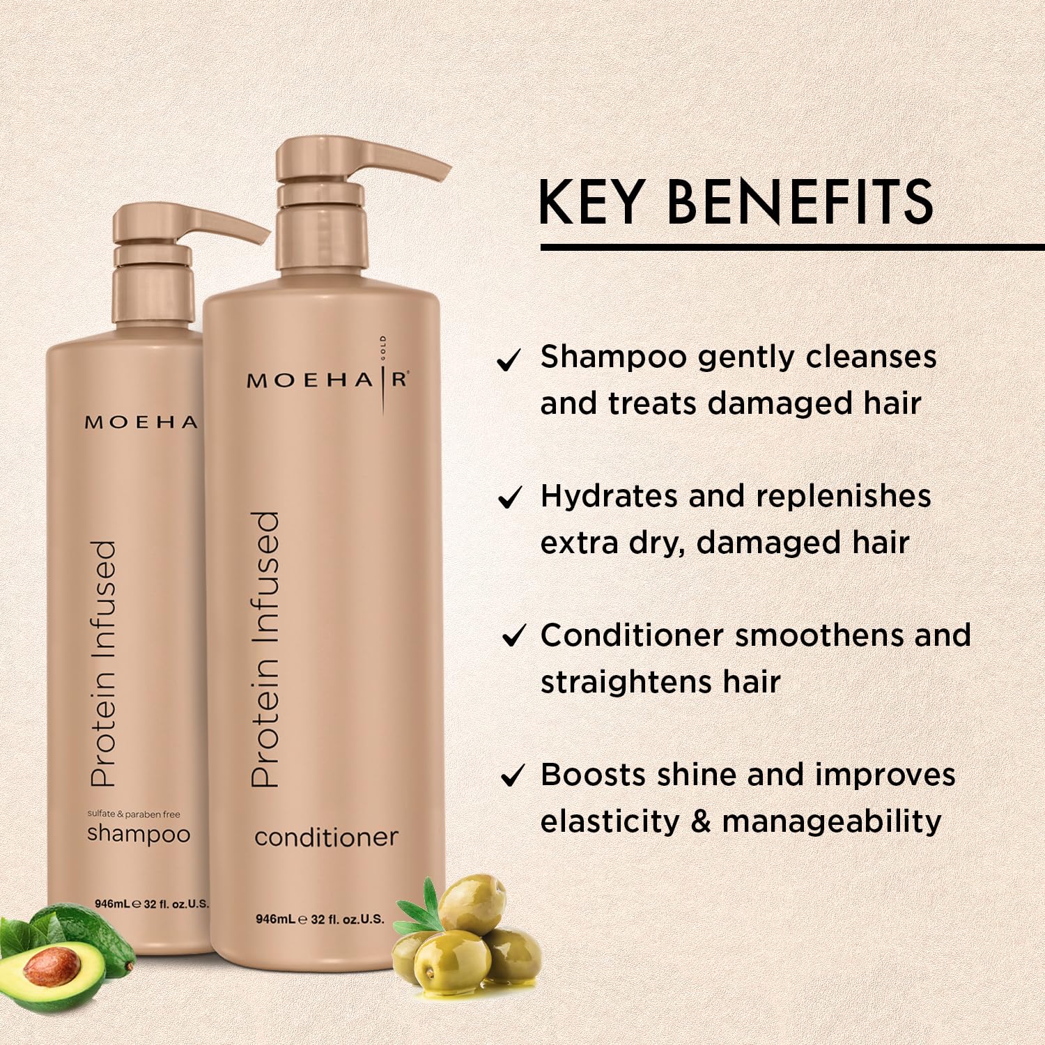 MOEHAIR Ingrédients: huile d'argan et avocat pour nourrir.