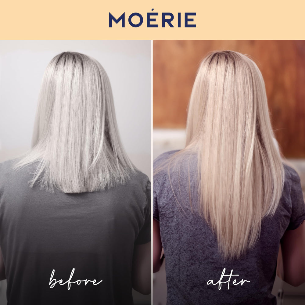 Routine My Moerie: flacons alignés pour soin capillaire rapide et efficace.