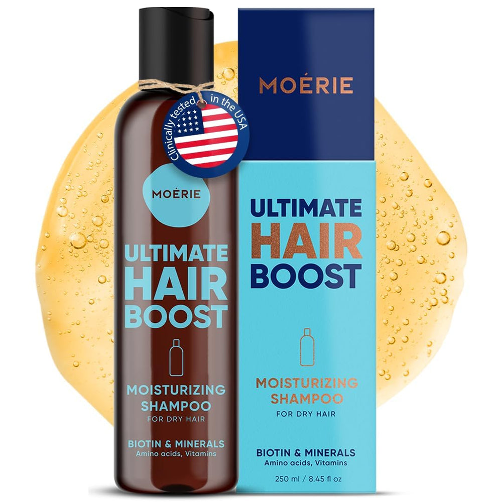 Moerie shampooing bouteille, hydratation durable pour cheveux sains