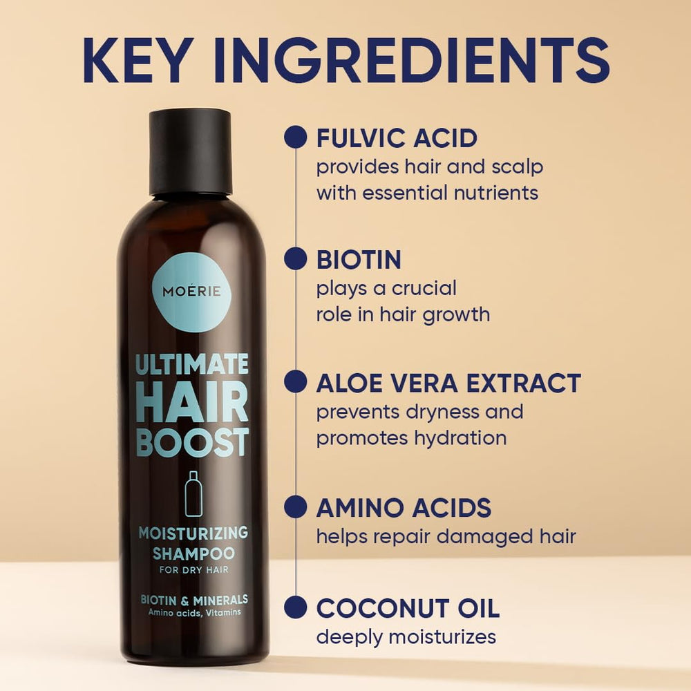 Moerie Shampoing Croissance Cheveux – texture crèmeuse montrée et hydratation possible.