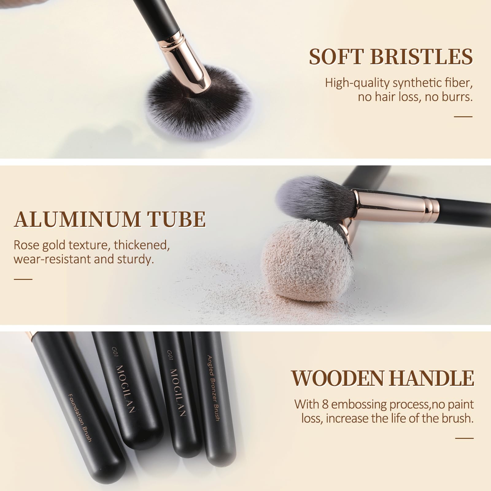 Pinceau contour-et-highlight MOGILAN pour modeler les traits et illuminer le visage.