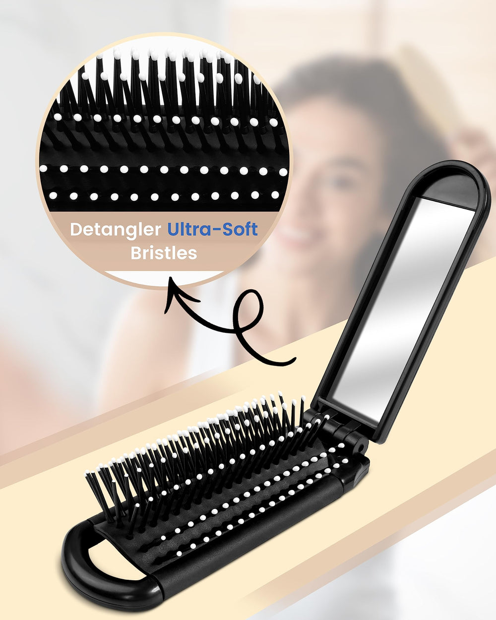 MoHern brosse dorée avec miroir pour sac à main élégant