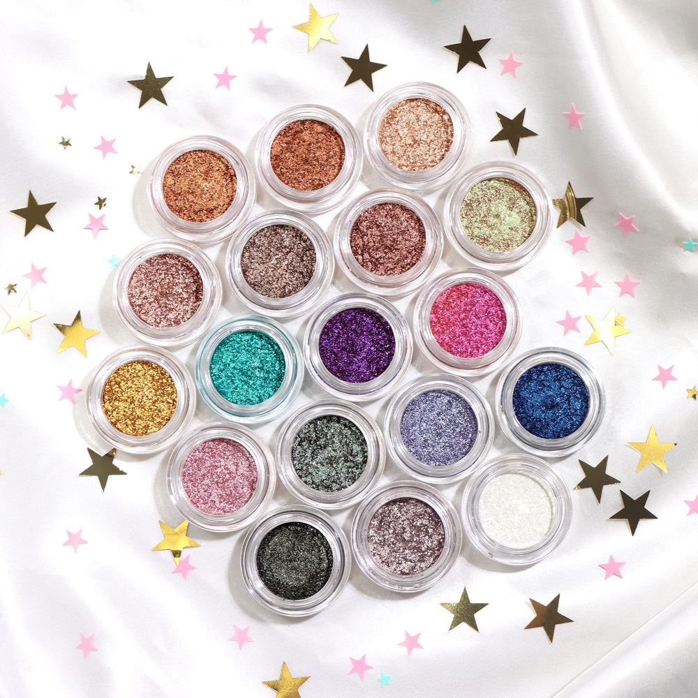 Moira Starshow Shadow Pot 017 Eureka - échantillons swatch pour tester couleurs lumineuses.