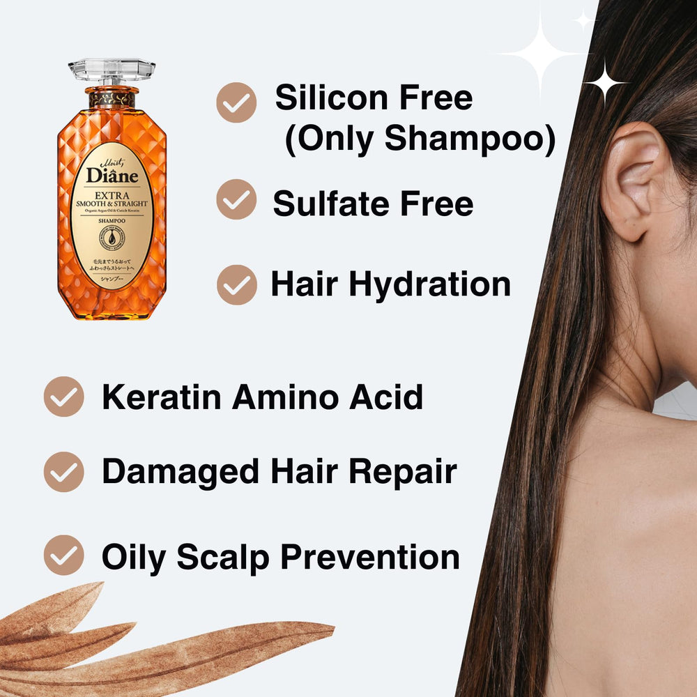 Moist Diane – cheveux lisses après utilisation, brillance naturelle.