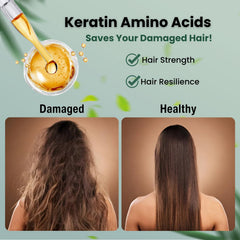 Kératine et huile d’argan avec extraits d’herbes pour cheveux renforcés.