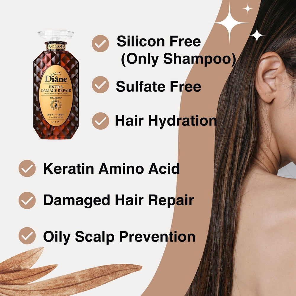 Moist Diane réparatrice amino-keratine, adaptée aux cheveux colorés et abîmés.