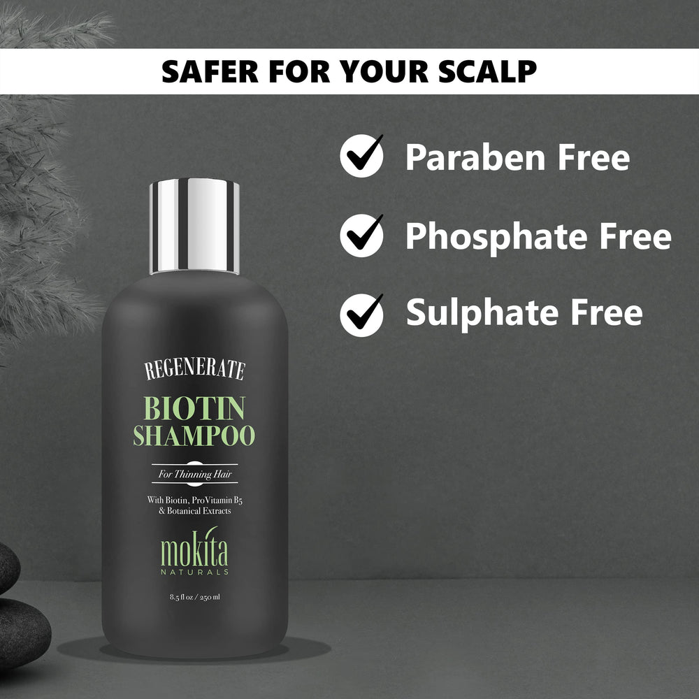 Shampooing clarifiant Mokita Naturals, racines revitalisées et longueurs propres.