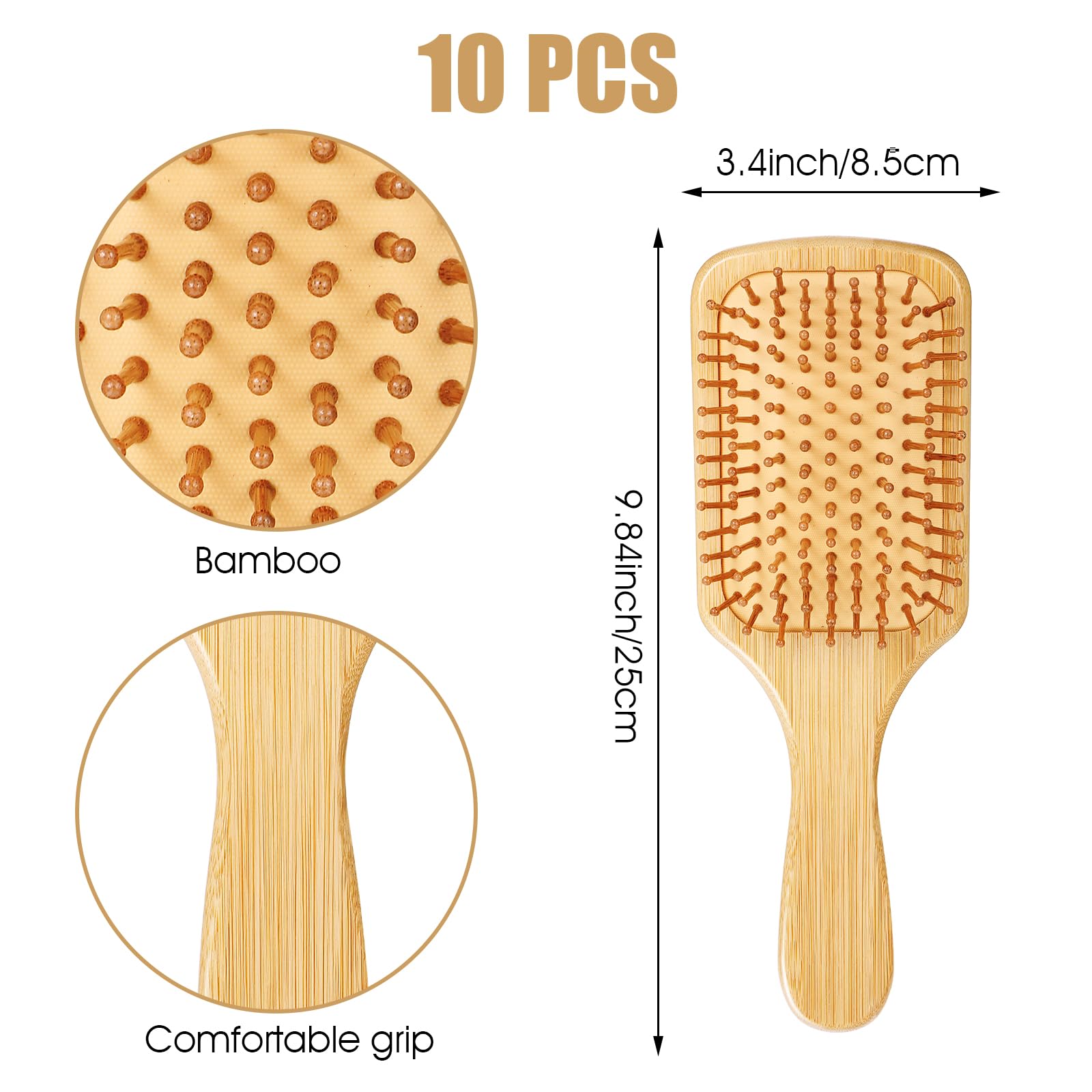 Molain brosse en bambou à pointes rondes pour masser le cuir chevelu.