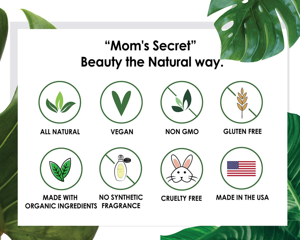 Mom's Secret natural ingredients emphasize paraben-free, vegan formula