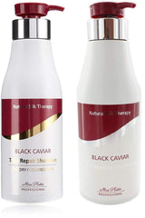 Mon Platin Total Repair Shampoo, vue bouteille, cheveux hydratés et lustrés.