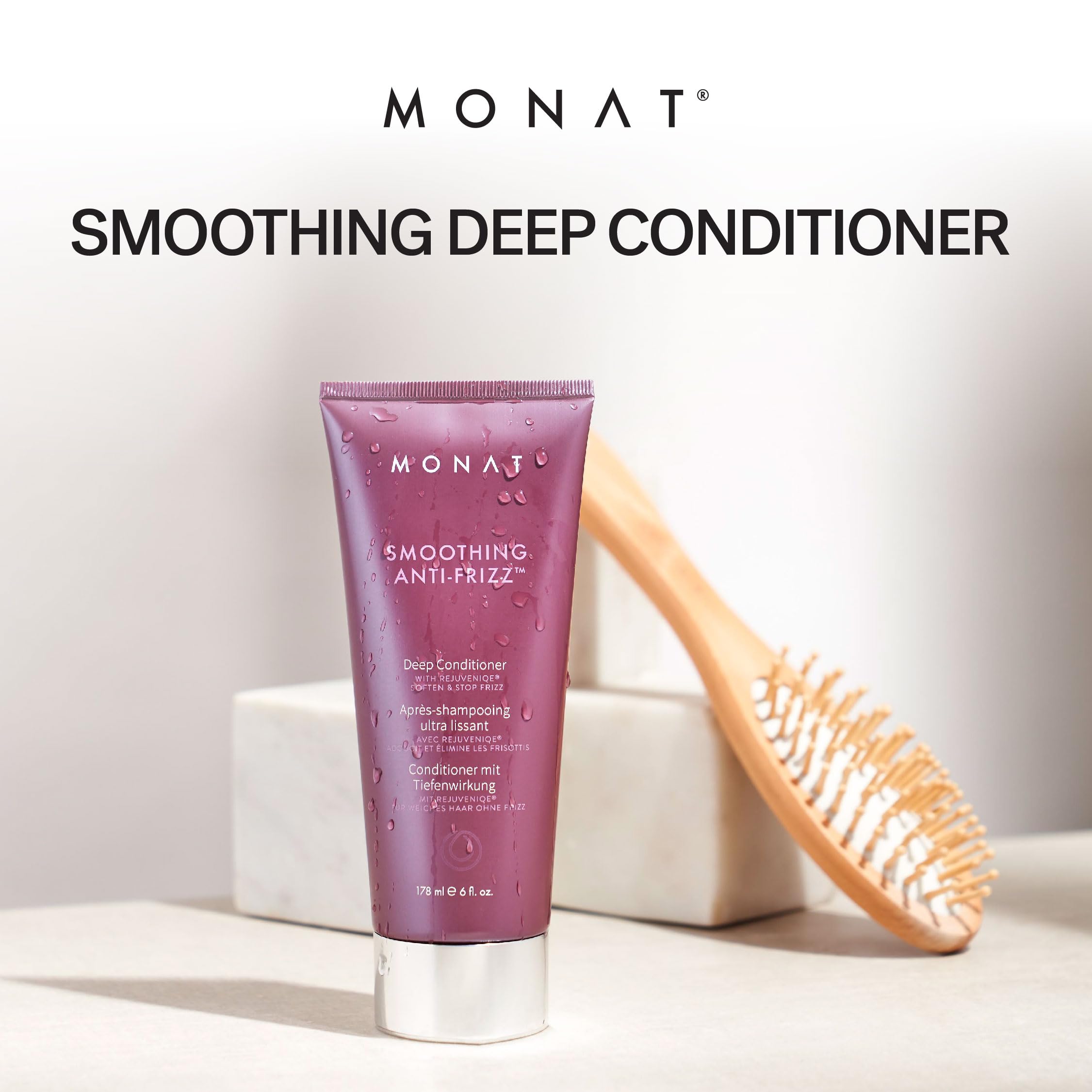 Brillance subtile révélée après application MONAT pour un look soyeux.