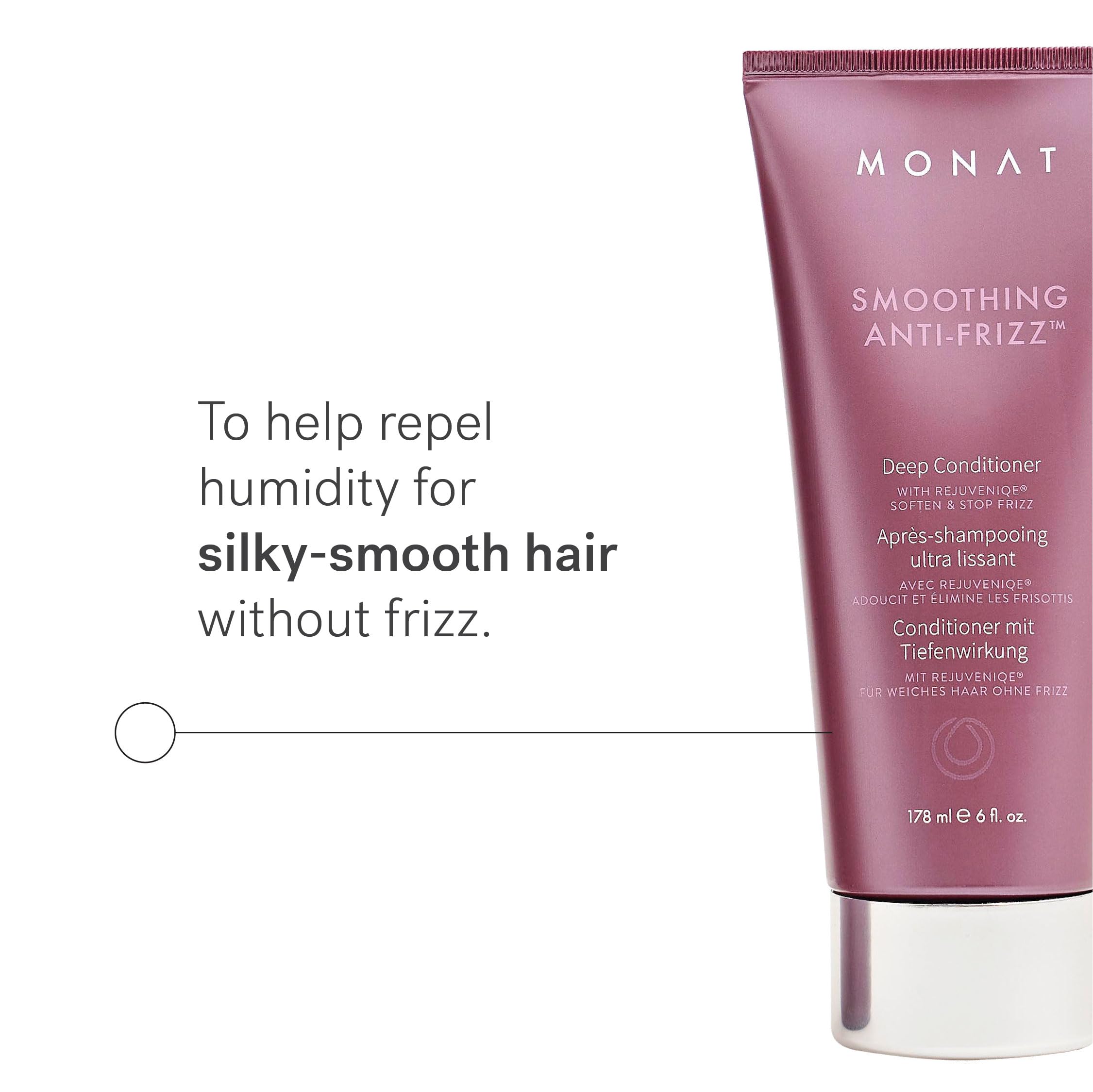 Texture veloutée du soin MONAT pour douceur et coiffage facilité.