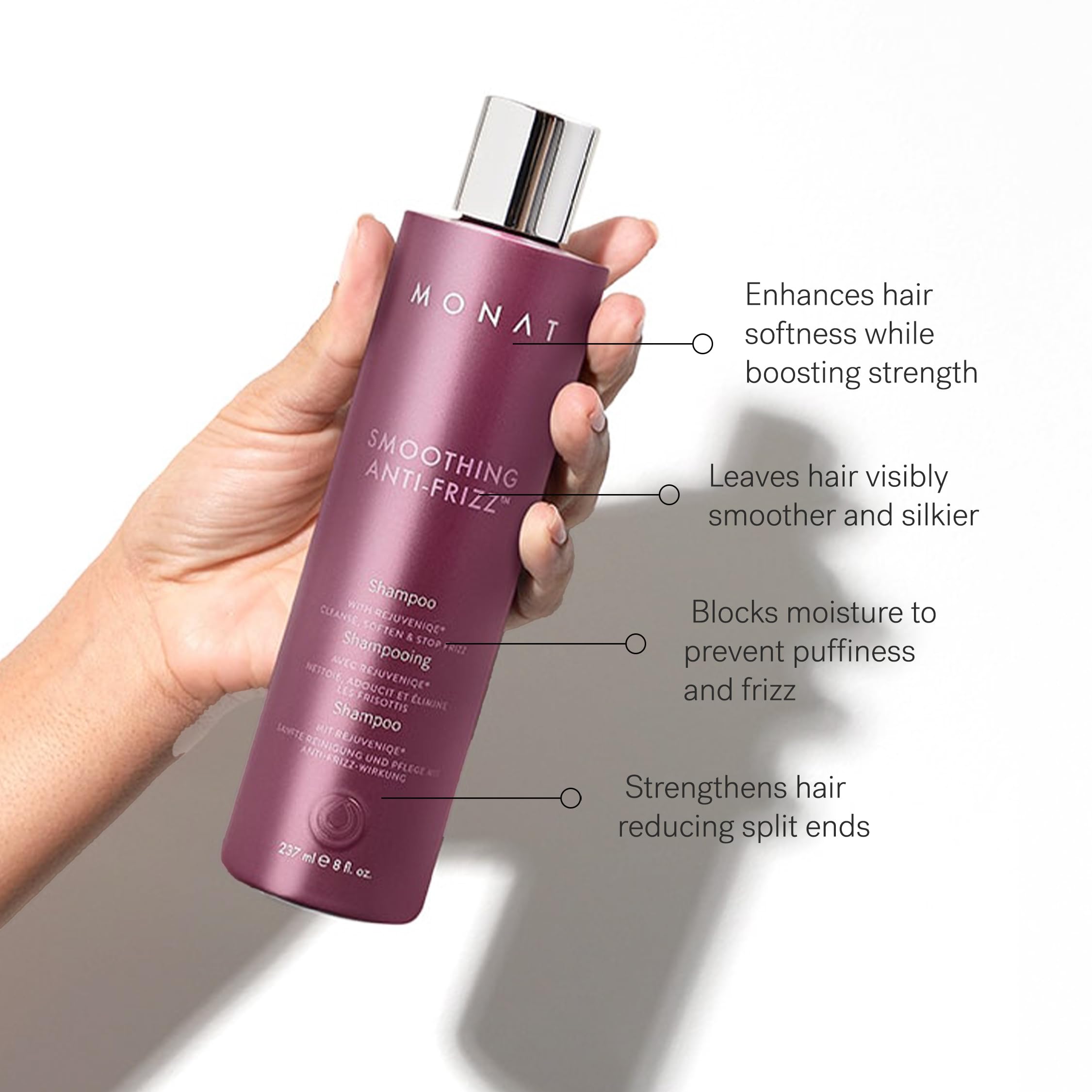 MONAT Apres-shampooing volumisant: lissage léger et douceur durable pour une allure naturelle.