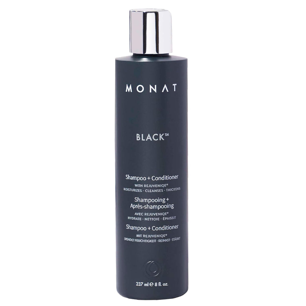 MONAT Black 2-en-1 dans sa bouteille, nettoyage et soin adaptés à tous types de cheveux