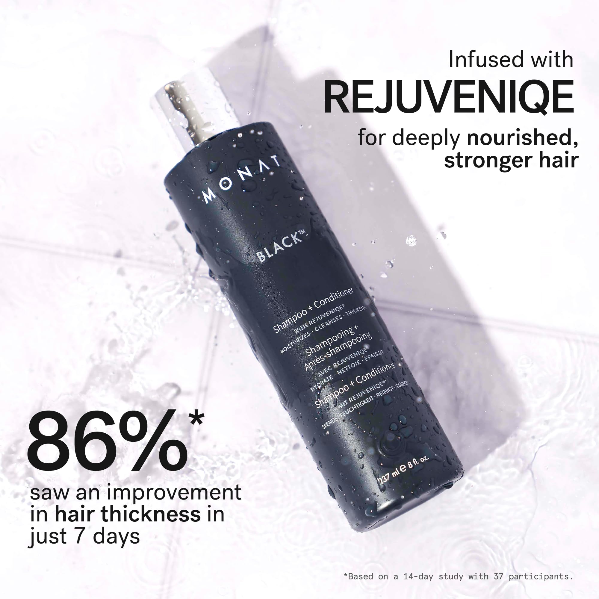 MONAT Black 2-en-1 contient Rejuveniqe et Capixyl pour une apparence saine