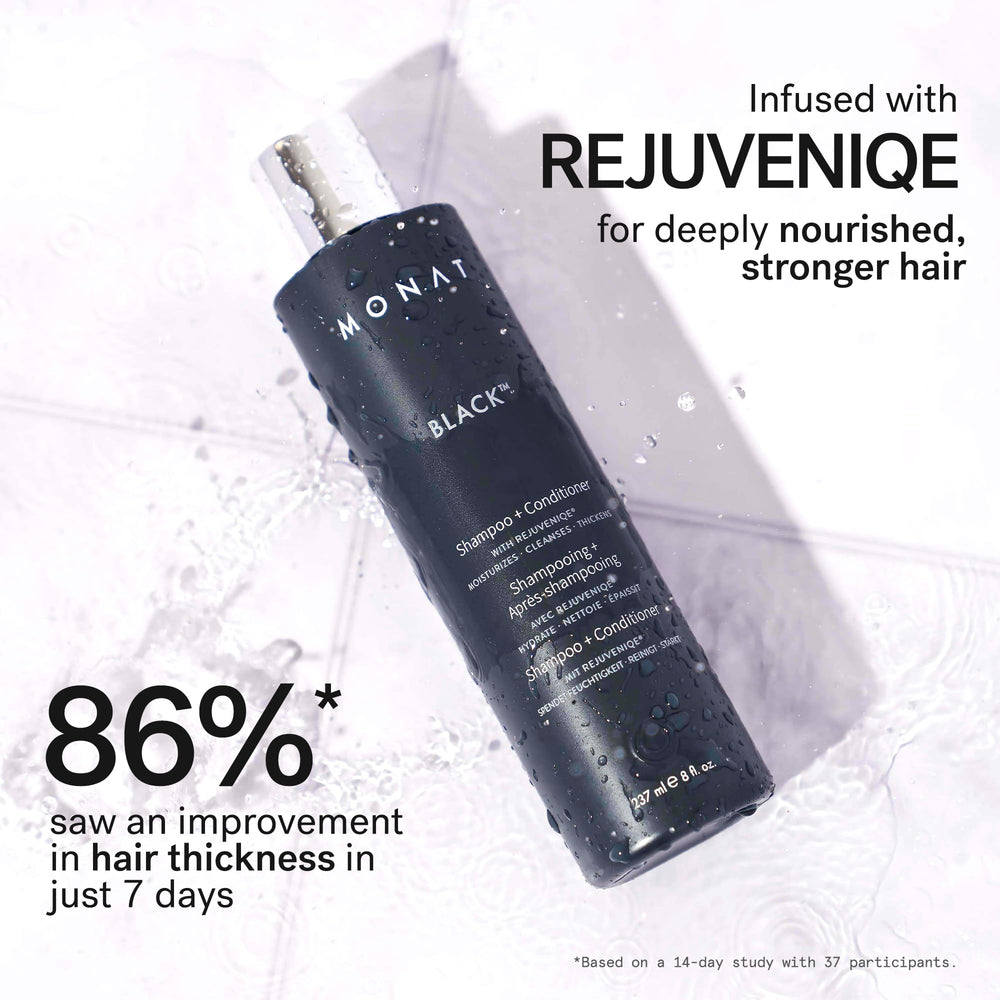 MONAT Black 2-en-1 contient Rejuveniqe et Capixyl pour une apparence saine