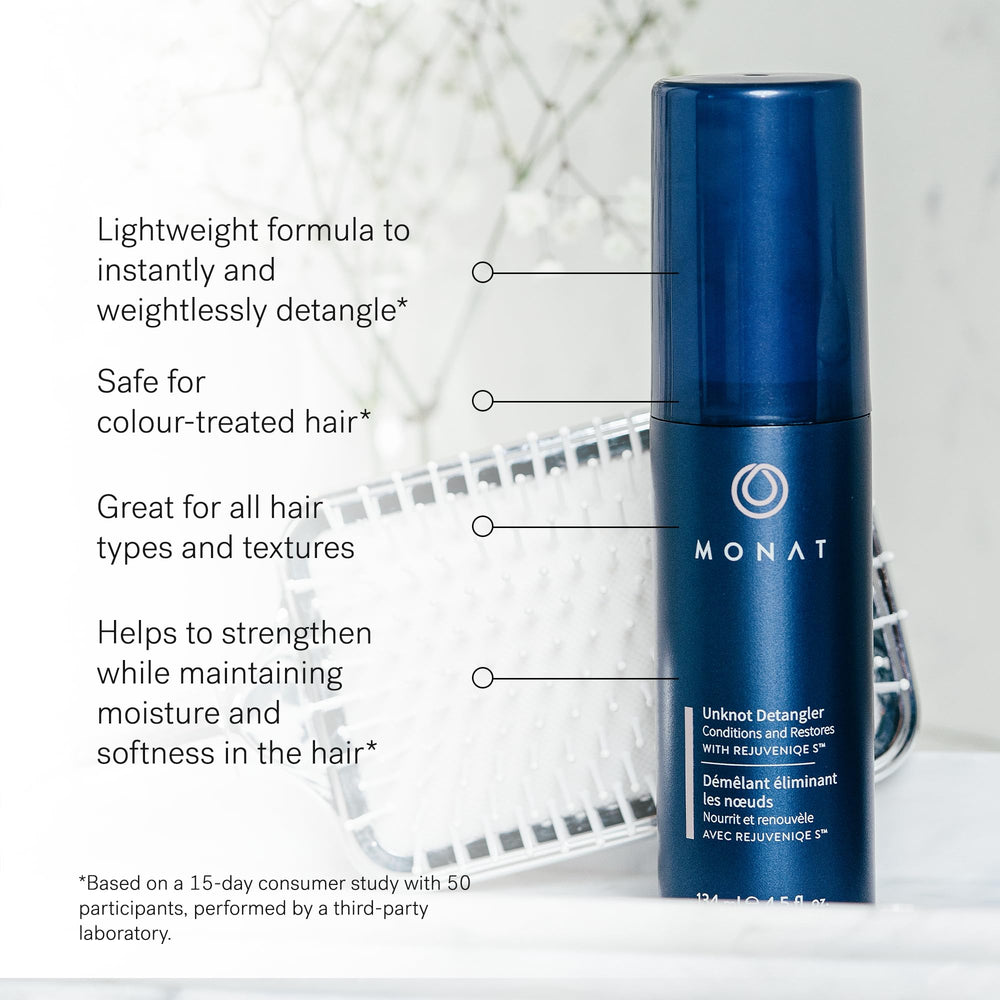 MONAT démêlant contrôle le frizz et apporte une brillance naturelle et douce.