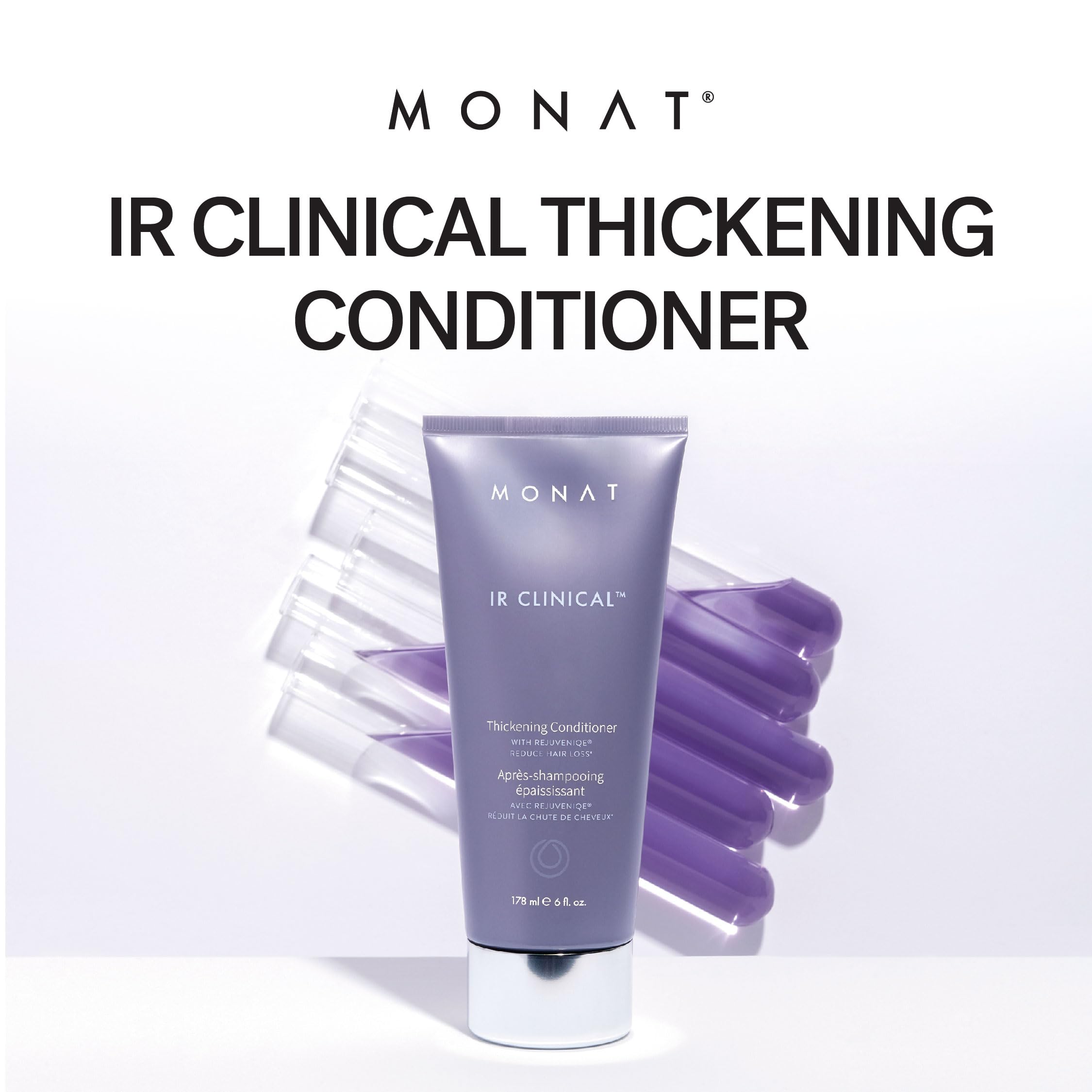 MONAT IR Clinical Thickening Conditioner – Ingrédients au romarin et menthe apportant parfum apaisant.