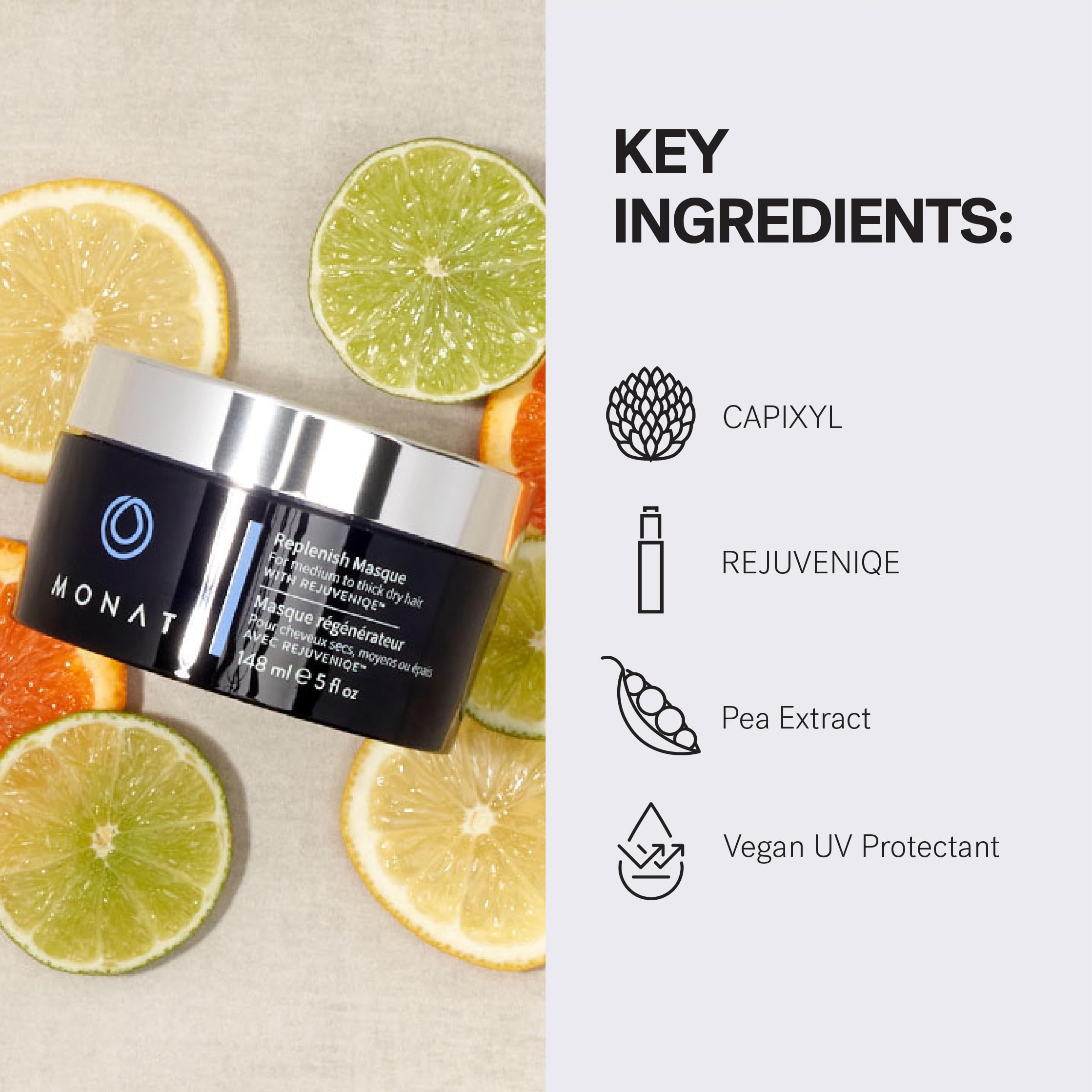 MONAT Replenish Masque – extrait de pois, soutient l’apparence de cheveux sains