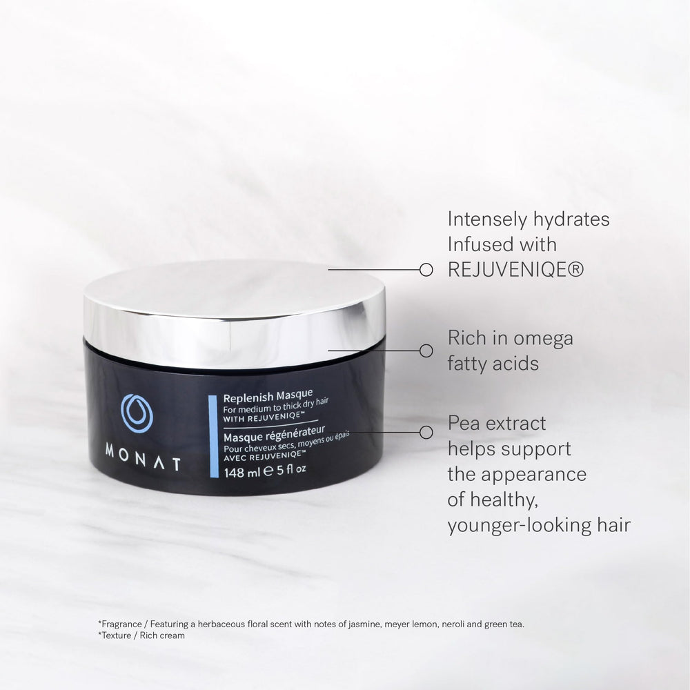 MONAT Replenish Masque – texture crème riche, nourrissant les cheveux secs et épais