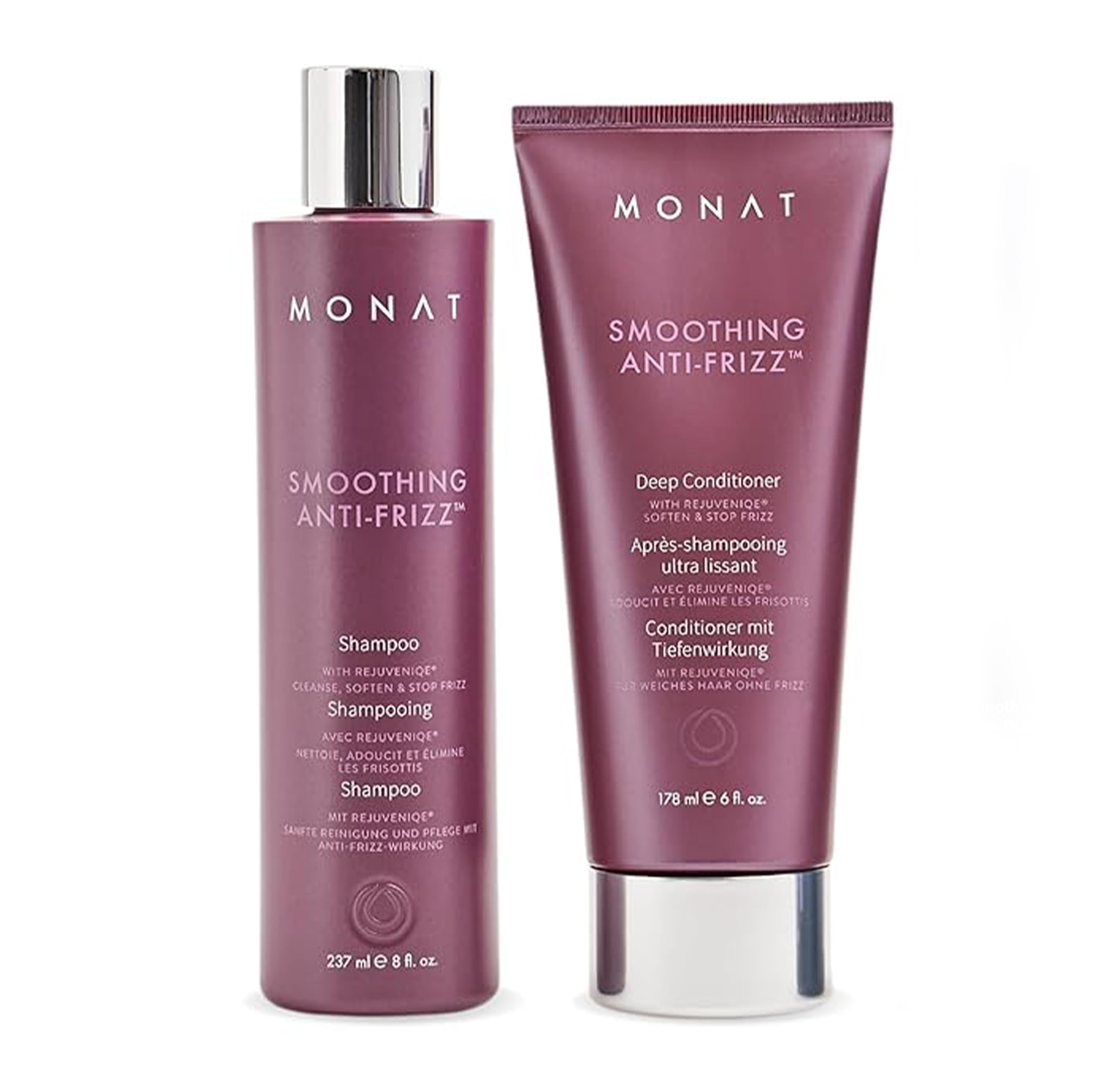 MONAT Shampoing lissant anti-frisottis: nettoyage en douceur et réduction des frisottis pour cheveux fins.