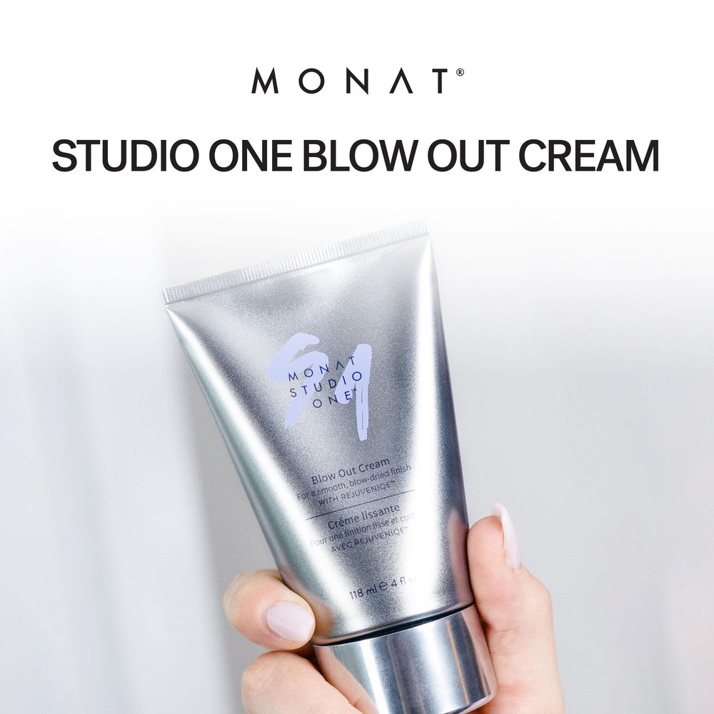 MONAT Studio One Blow Out Cream cheveux lisses et brillants après usage.