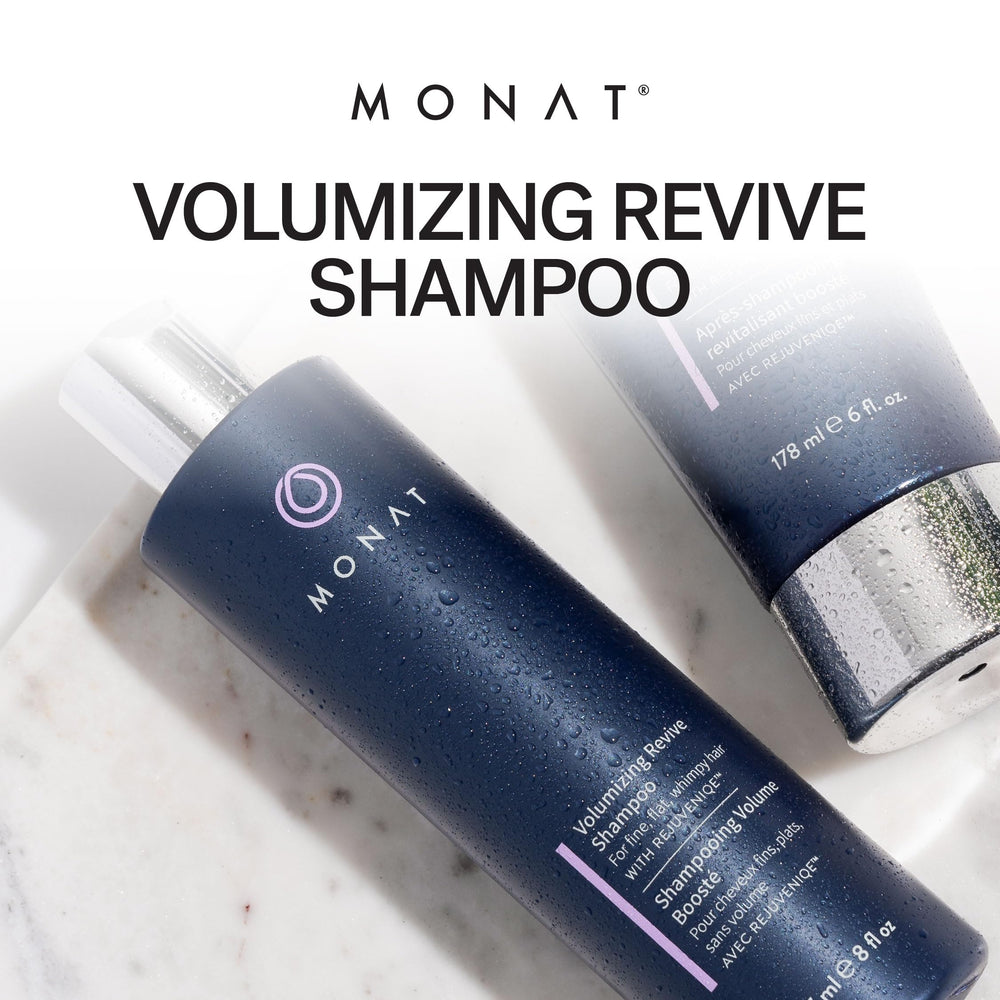 MONAT Volumizing Revive Shampoo, application mousse légère, lavage sans dessèchement pour volume.