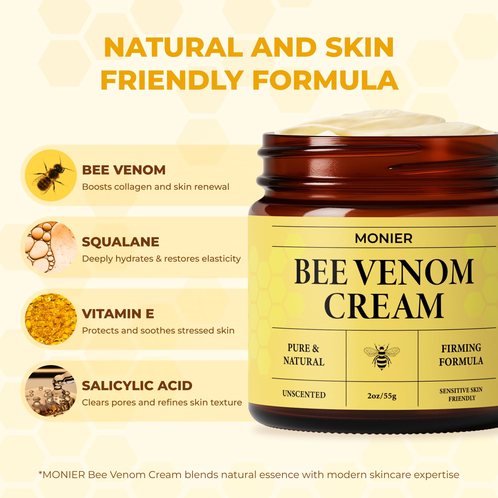 MONIER Crème Venin d’Abeille – texture légère, absorption rapide et douceur.