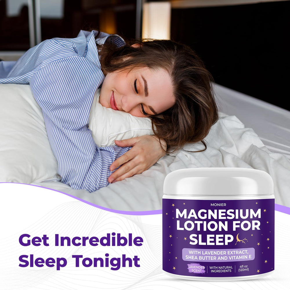 MONIER Lotion Magnesium Sommeil, application sur les jambes, relaxation musculaire.