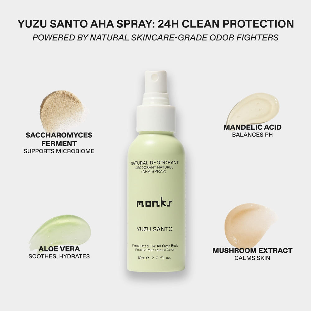 Monks déodorant spray application sans traces sur vêtements