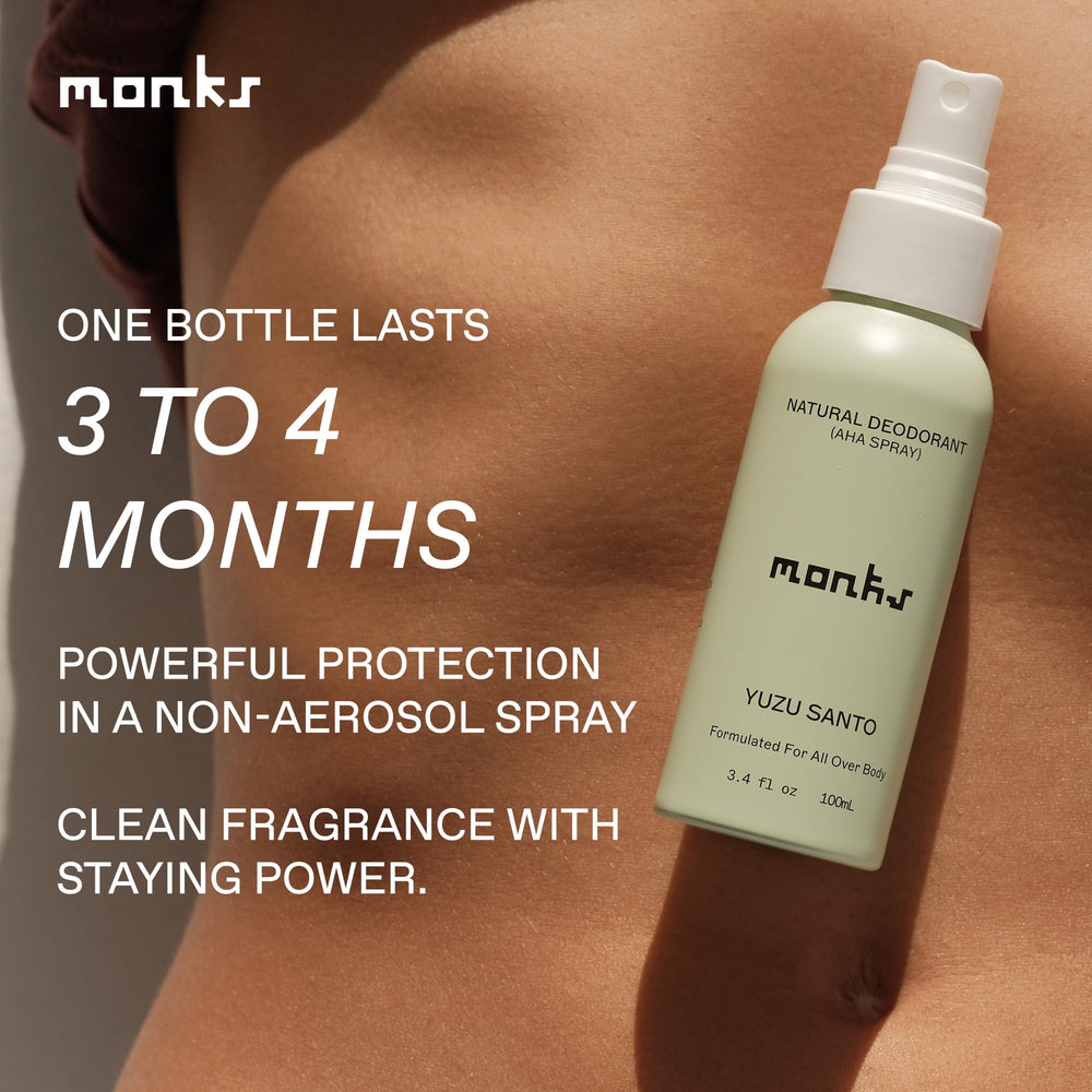 Monks déodorant spray formulation AHAs BHAs équilibre le pH