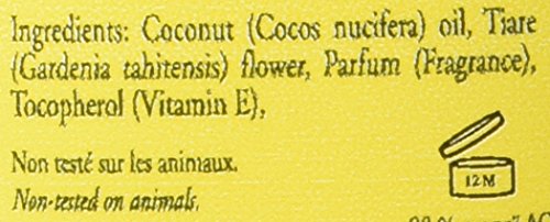 Monoi Tiare Tahiti application corps huile coco, texture douce et nourrissante.